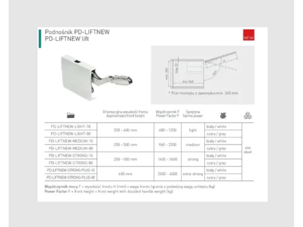Sistema Sollevamento Anta Verso Alto Strong Plus 10 Parte Frontale h400-600 Peso 8-12kg Forza:2500-4500 KPL Bianco | GTV - immagine 5